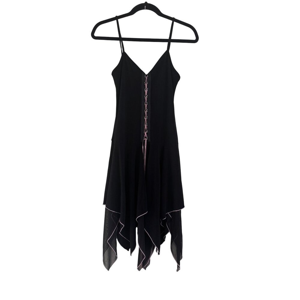 Vintage Click Click Womens‎ Black Pink Ribbon Flare Sleeveless Midi Dress Size S